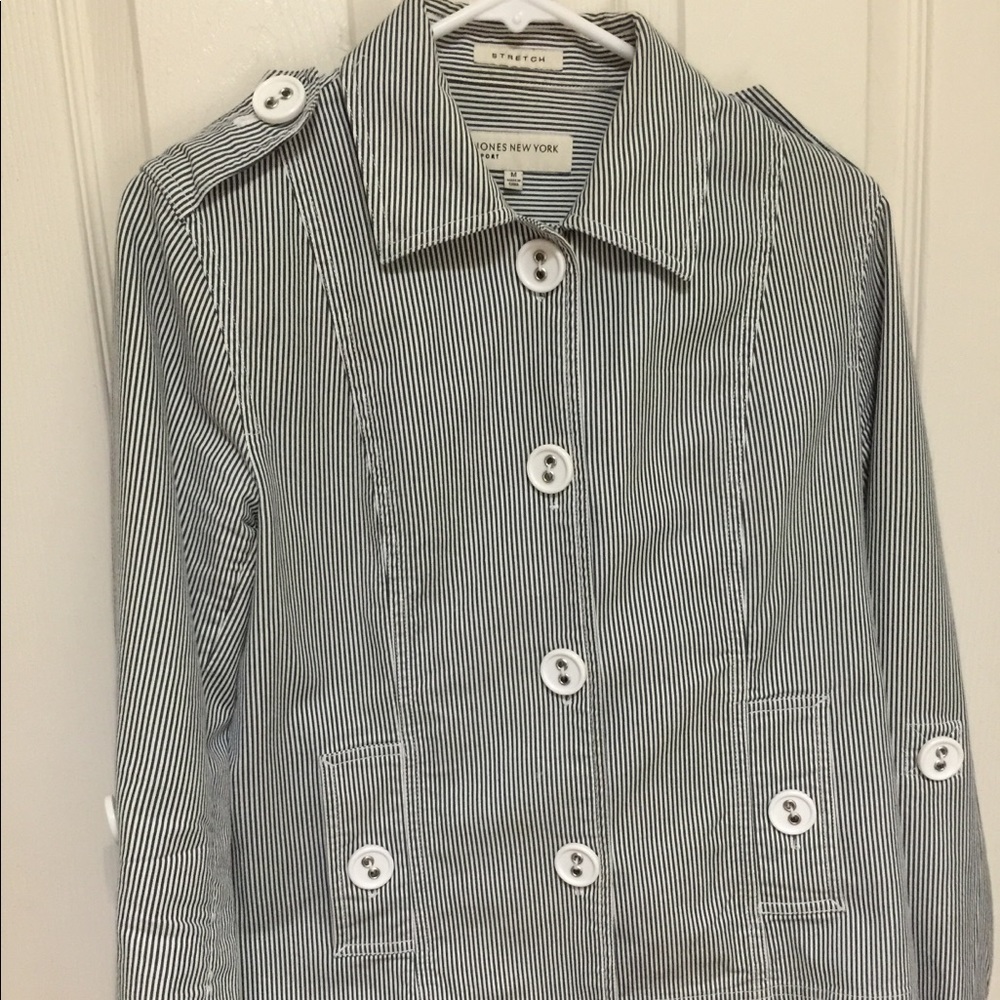 Blue and white horizontal stripe jacket